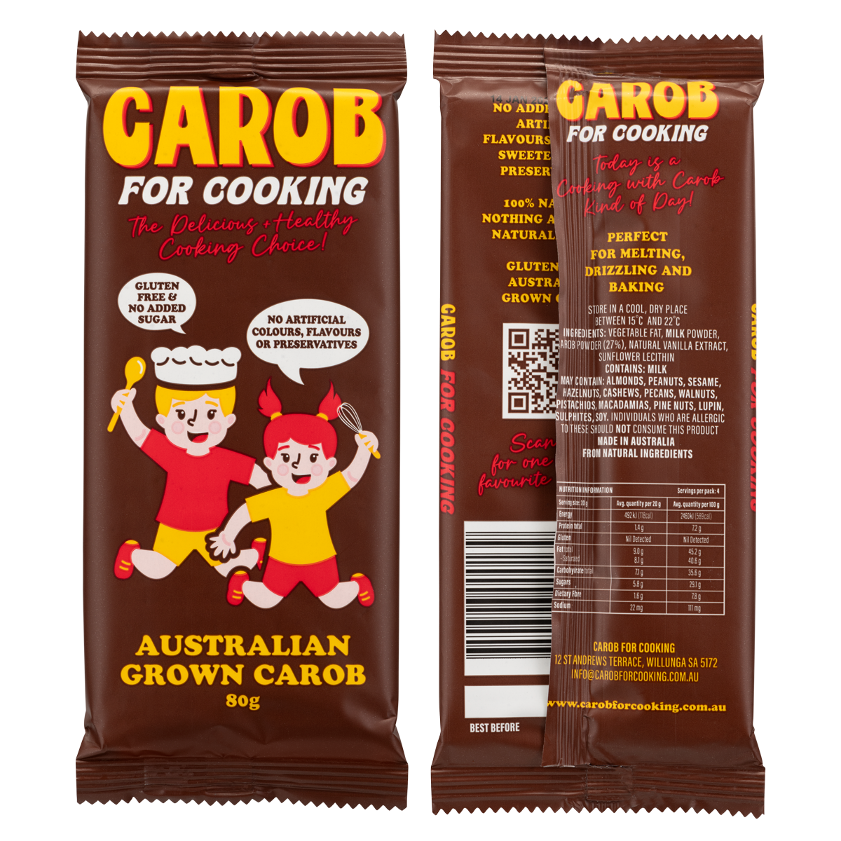 Carob for Cooking Bar 80g | Organic, Australian grown carob perfect for baking – the delicious and healthy diabetic cooking chocolate